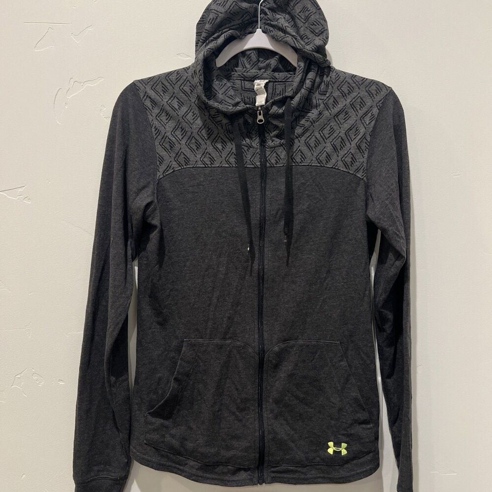 Under Armour Full Zip Gray w/ Geometric Upper Pattern Hood Pockets Women’s SM/P